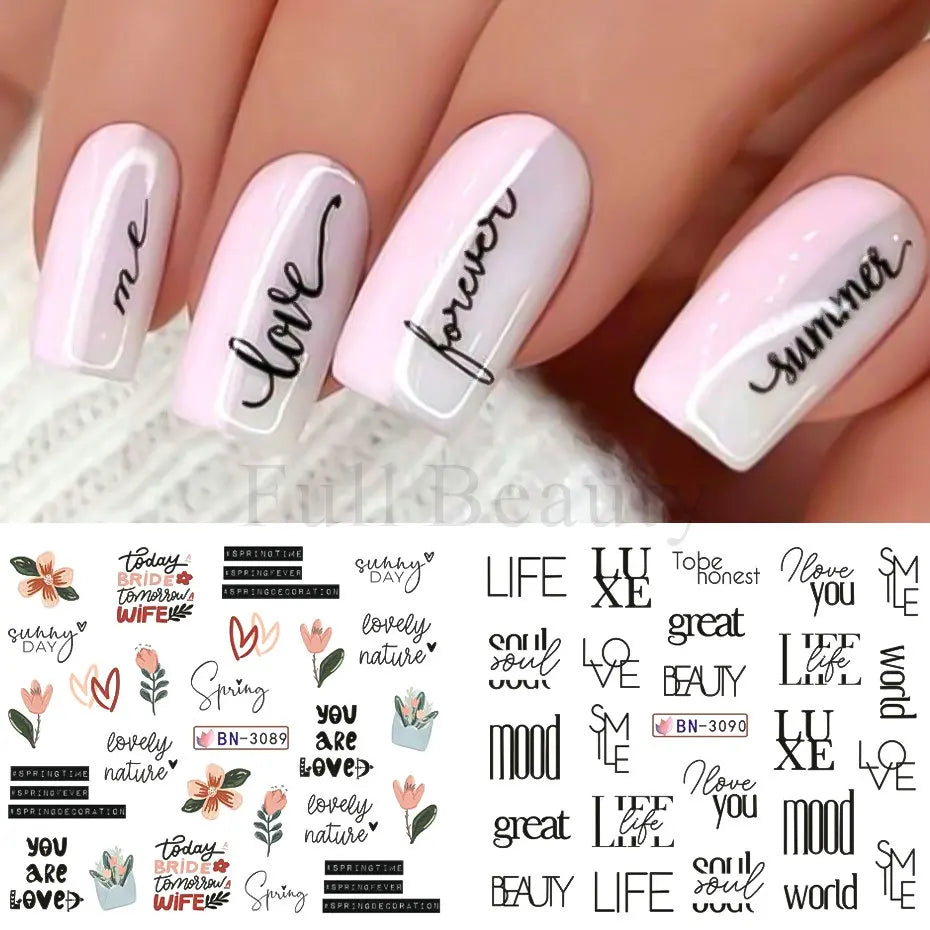 Black Leaves Letter Nail Stickers