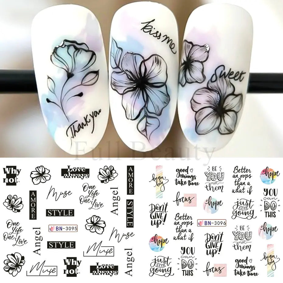 Black Leaves Letter Nail Stickers