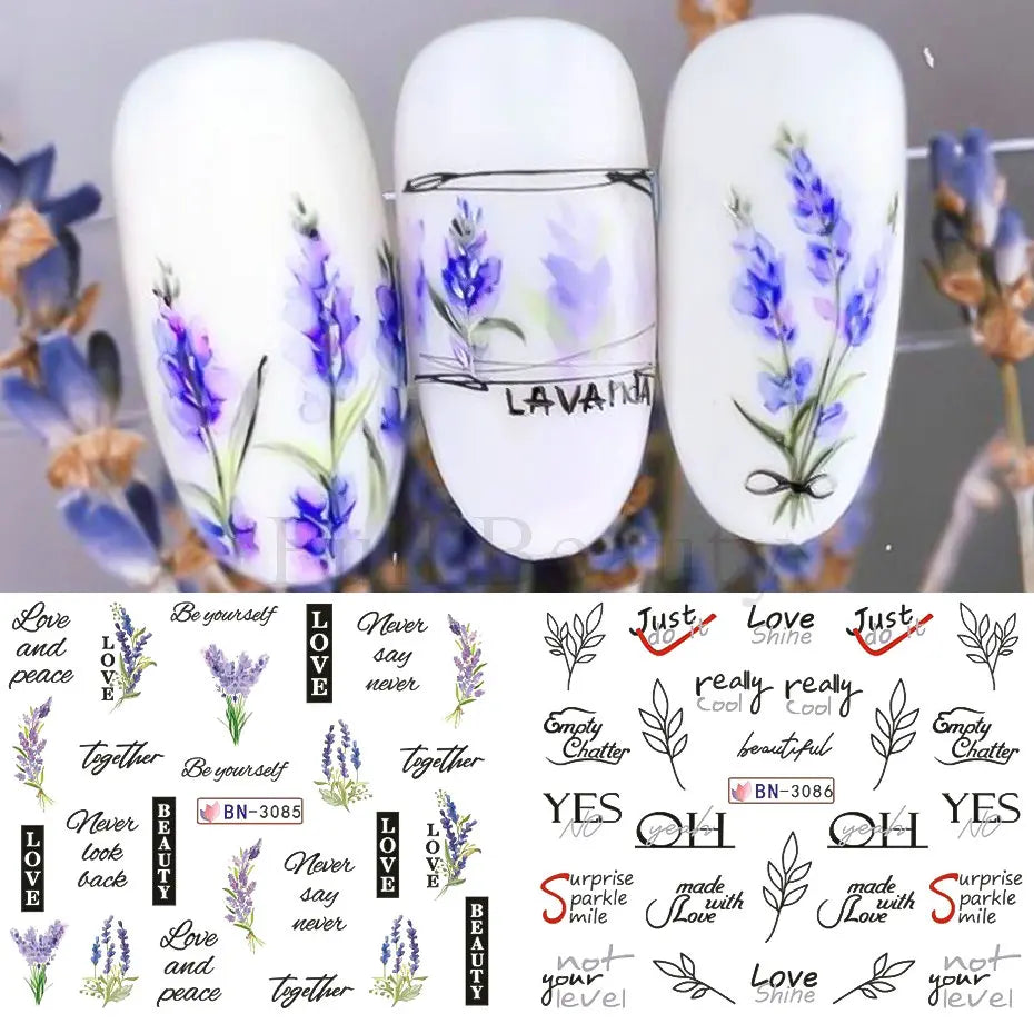 Black Leaves Letter Nail Stickers